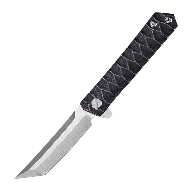 Damascus/D2 Steel Folding Knife – Steel Talon Tanto Blade, Bearings EDC with Clip