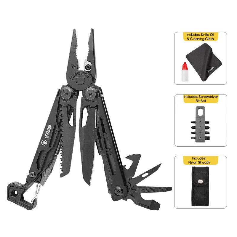 Solar Chase Pliers | 14-in-1 Tactical Multitool with Fire Starter & Saw | Heavy Duty 420 Steel for Survival & EDC