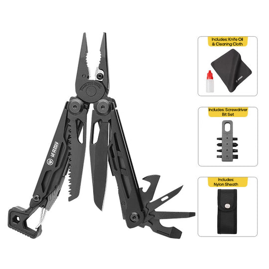 Solar Chase Pliers | 14-in-1 Tactical Multitool with Fire Starter & Saw | Heavy Duty 420 Steel for Survival & EDC