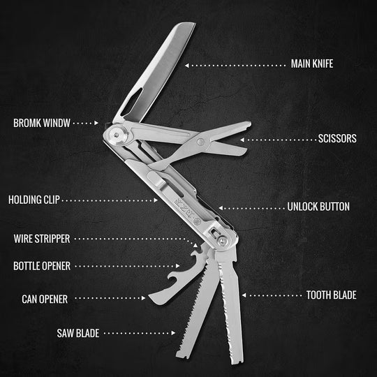 The Pioneer: D2 Steel 8-in-1 Pocket Outdoor Multi-Tool EDC Gear