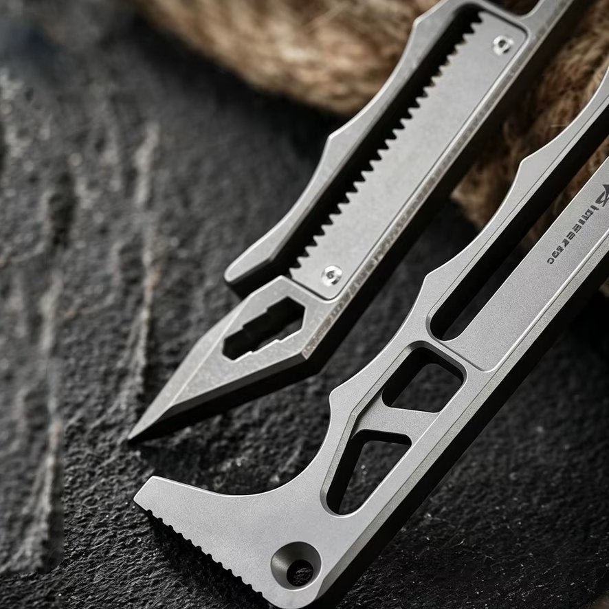 The Auron:Titanium Multi-Function Pry Bar EDC Rescue Tool