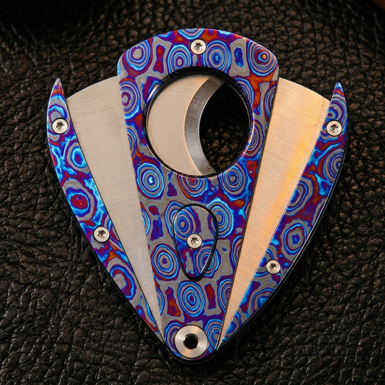 Hand-Forged:Premium Timascus Guitar Cigar Cutter with M390 Super Steel Dual Shears