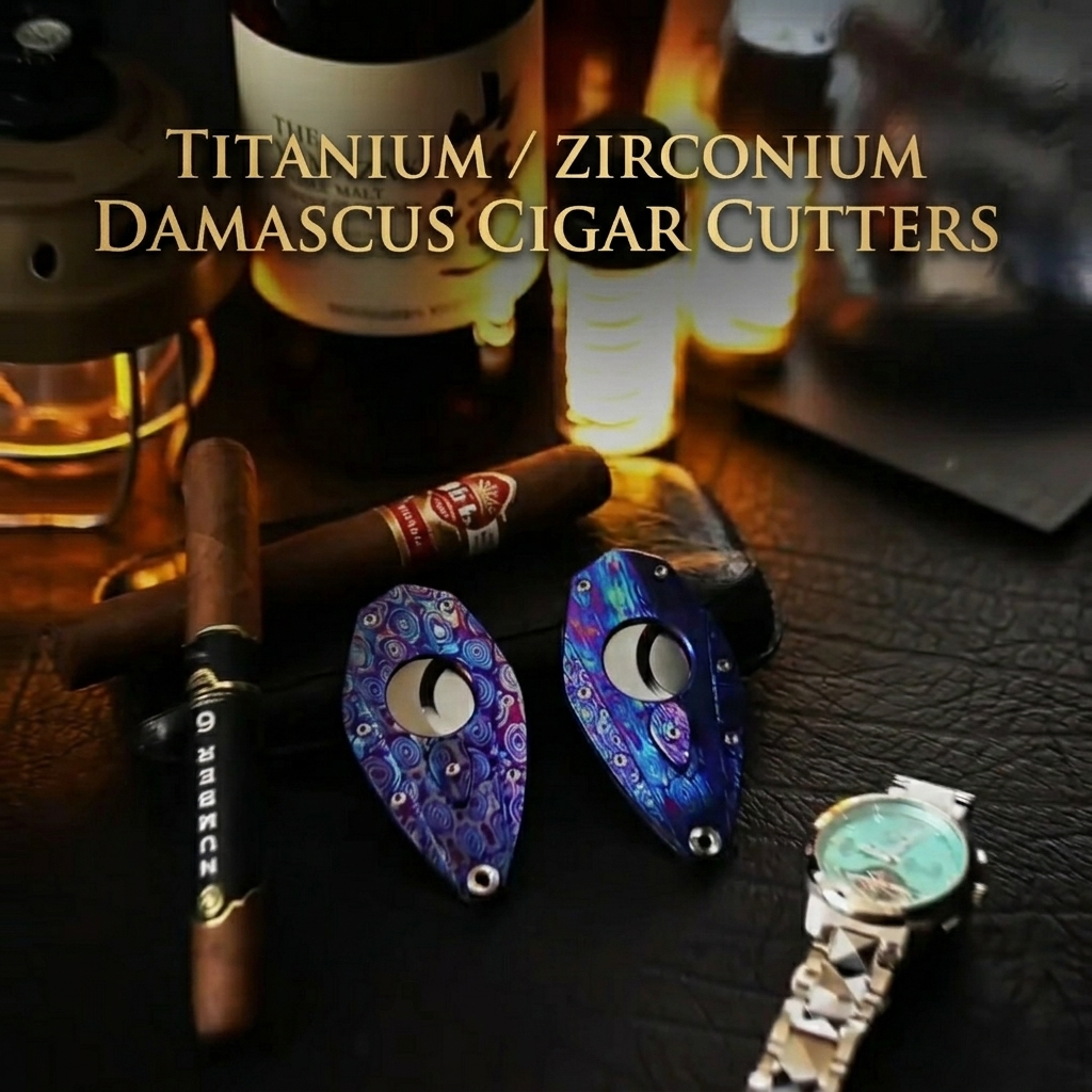 Hand-Forged:Premium Timascus Guitar Cigar Cutter with M390 Super Steel Dual Shears
