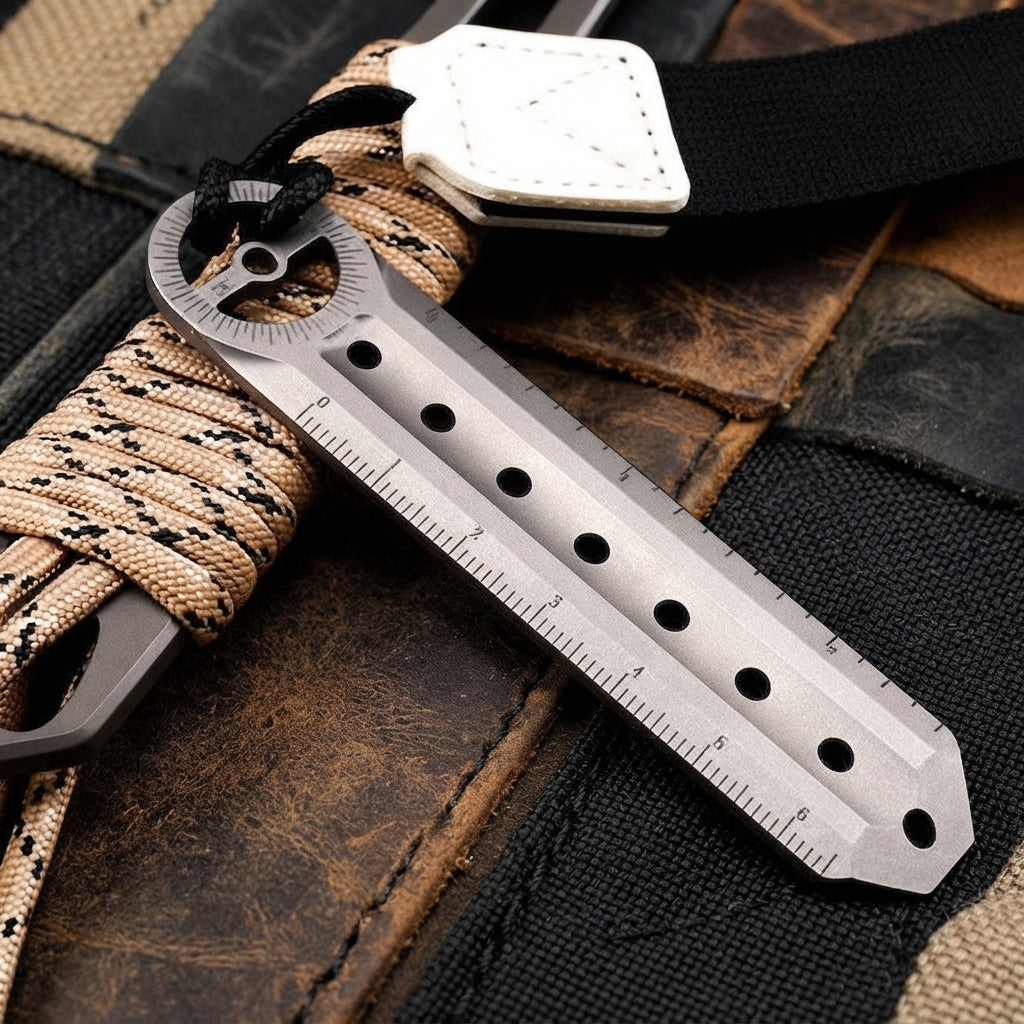 The Rulixor:Titanium Mini Ruler Protractor EDC Tool