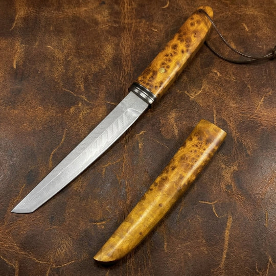 The Kiyora:Damascus VG10 Tanto EDC Knife with Thuja Wood Handle