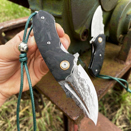 The Eclipse:Damascus Steel Folding Nightglow Pocket EDC Knife