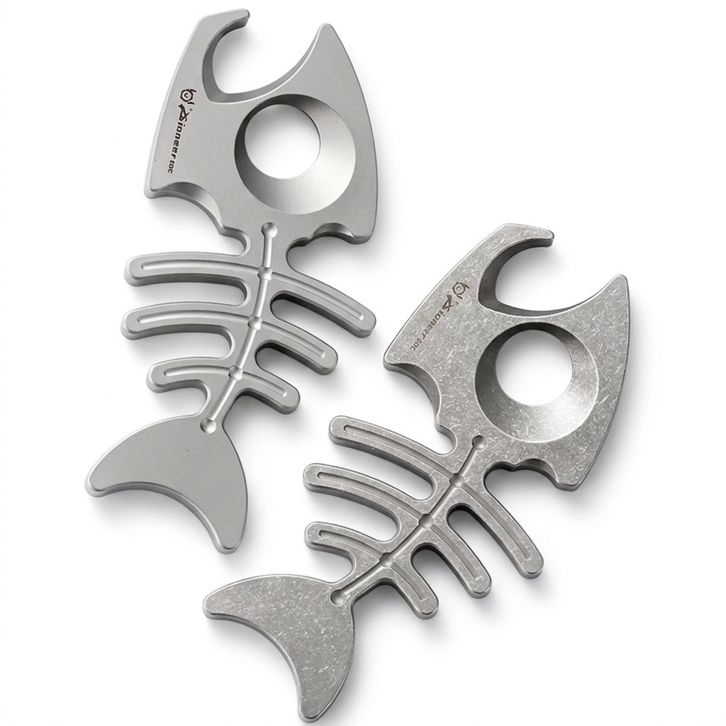Fish Bone:Titanium Bottle Opener Keychain Pendant EDC Multi-tool