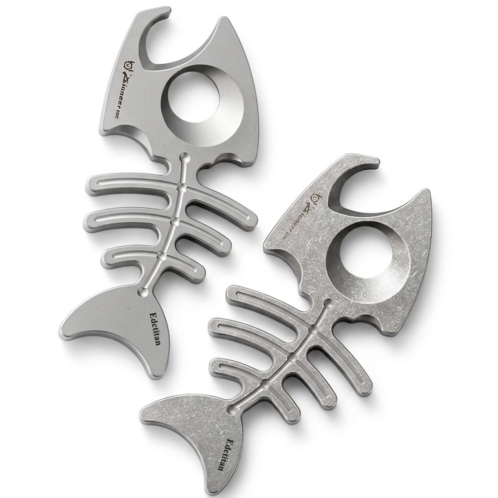 Fish Bone:Titanium Bottle Opener Keychain Pendant EDC Multi-tool