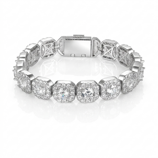 18K White Gold Plated 12mm Zircon Square Sugar Cuban Flip Cover Chains Bracelet