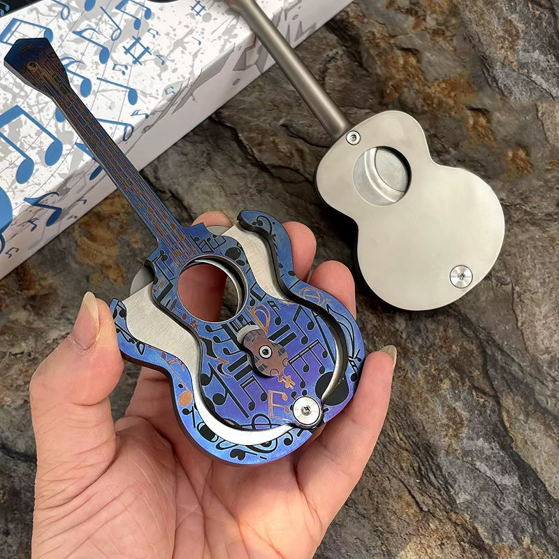 AEGEAN SEA : Pure Titanium Guitar-Shaped Cigar Cutter - Austrian M390 Steel Premium Luxury EDC