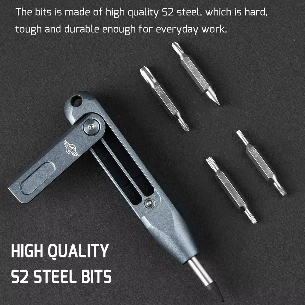 The Maestro:Titanium EDC Screwdriver Tool Featuring 8 Interchangeable S2 Steel 4mm Bits