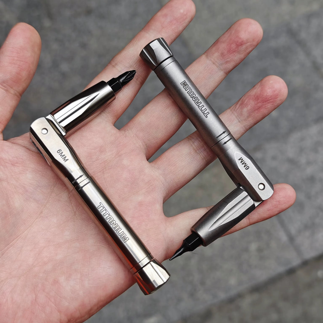 The Zyvro:Titanium 1/4" Folding L-Shape Spinner Ratchet Screwdriver