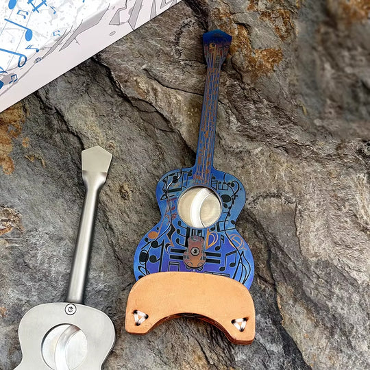 AEGEAN SEA : Pure Titanium Guitar-Shaped Cigar Cutter - Austrian M390 Steel Premium Luxury EDC