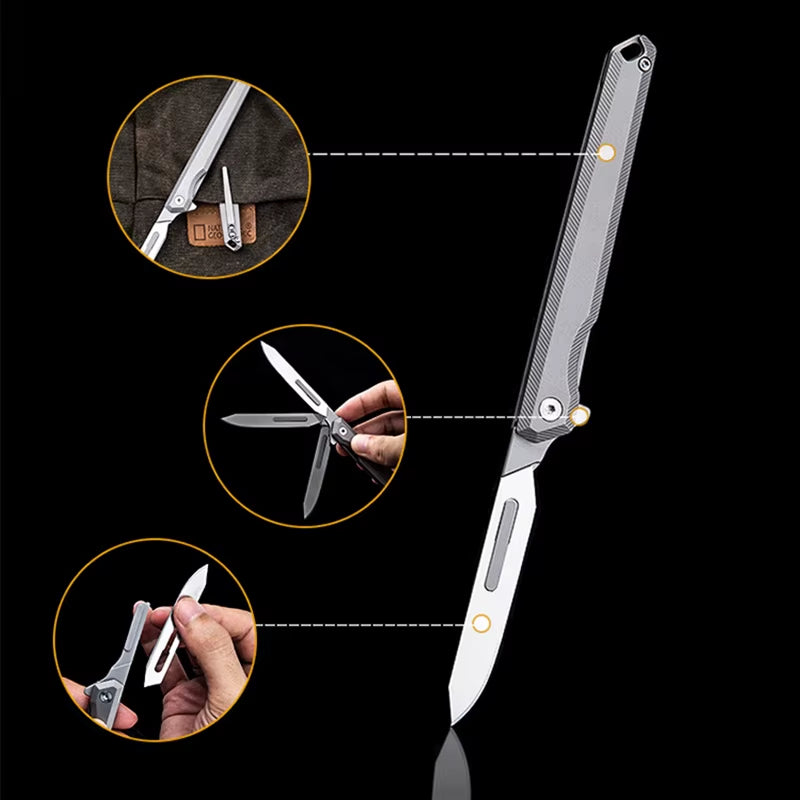 The Scalpelix:Titanium Bearing Replaceable Blade EDC Folding Knife