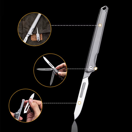 The Scalpelix:Titanium Bearing Replaceable Blade EDC Folding Knife