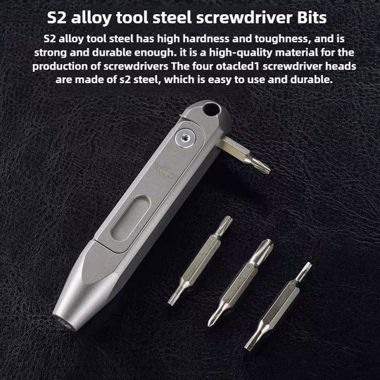 The Maestro:Titanium EDC Screwdriver Tool Featuring 8 Interchangeable S2 Steel 4mm Bits