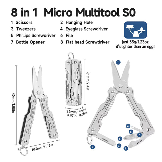 The Veylo:8-in-1 Multi-Functional Folding Compact EDC Tool