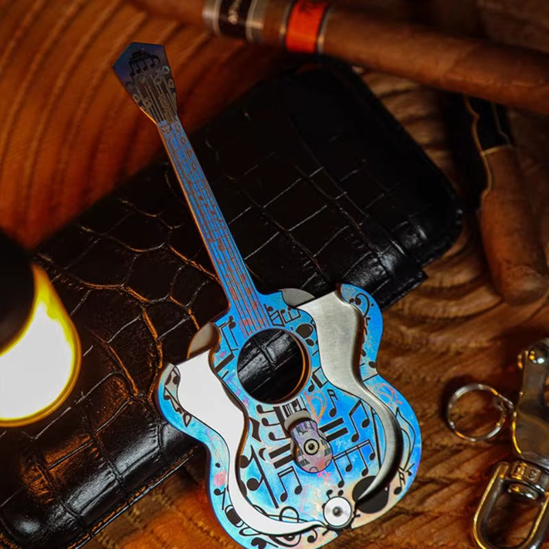 AEGEAN SEA : Pure Titanium Guitar-Shaped Cigar Cutter - Austrian M390 Steel Premium Luxury EDC