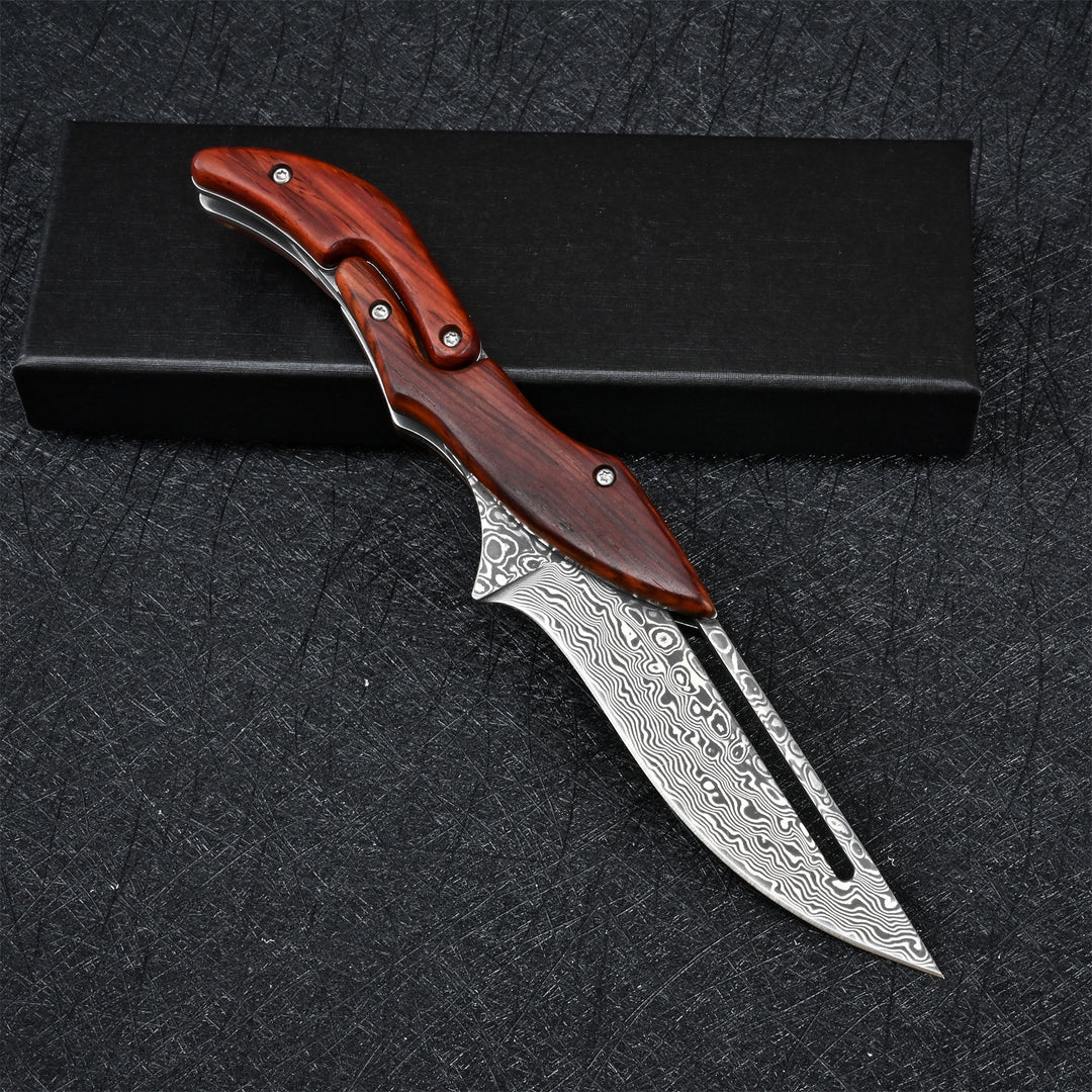 Forged for the Wild: Damascus Steel Camp Mechanical Lock Folding Knife