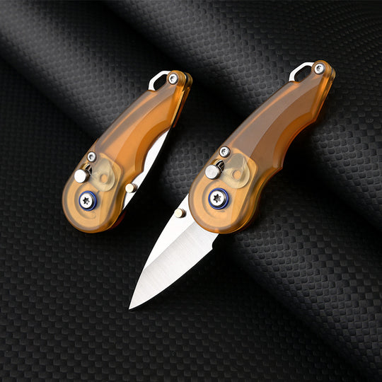 Amber Gem Sharp: PEI Handle Drop Point Mini EDC Keychain Folding Knife