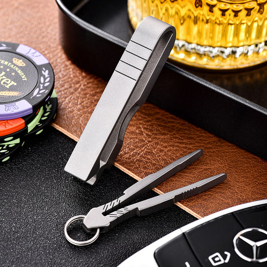 Quick-Release Titanium Keychain Clip with Tweezers