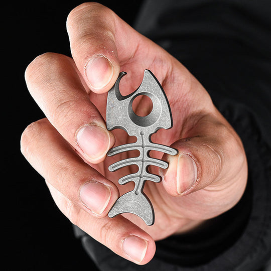 Fish Bone:Titanium Bottle Opener Keychain Pendant EDC Multi-tool