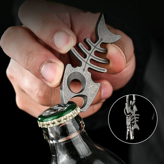 Fish Bone:Titanium Bottle Opener Keychain Pendant EDC Multi-tool