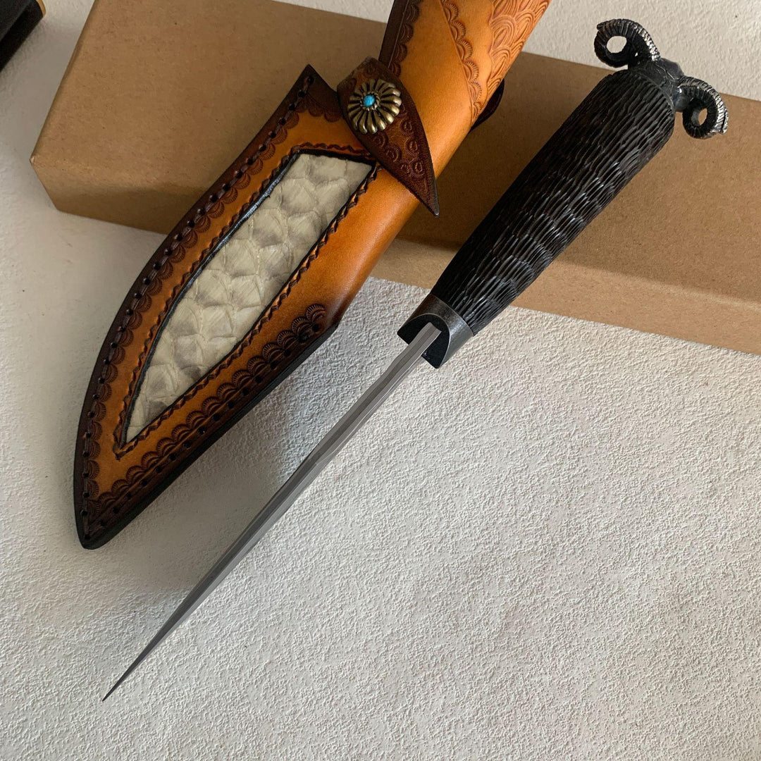 Black Goat:Hand-Forged Sanmai  Damascus Tactical Fixed Blade Knife