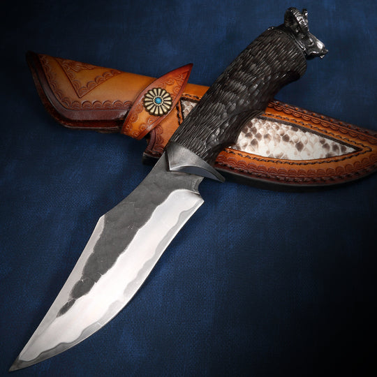 Black Goat:Hand-Forged Sanmai  Damascus Tactical Fixed Blade Knife