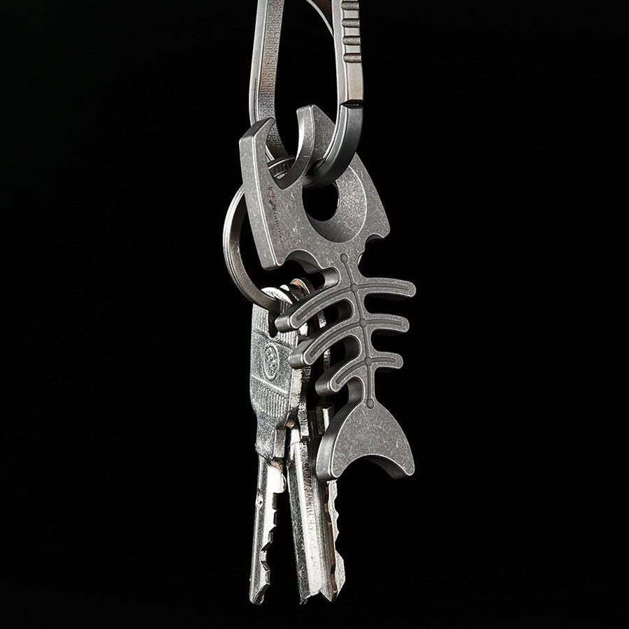 Fish Bone:Titanium Bottle Opener Keychain Pendant EDC Multi-tool