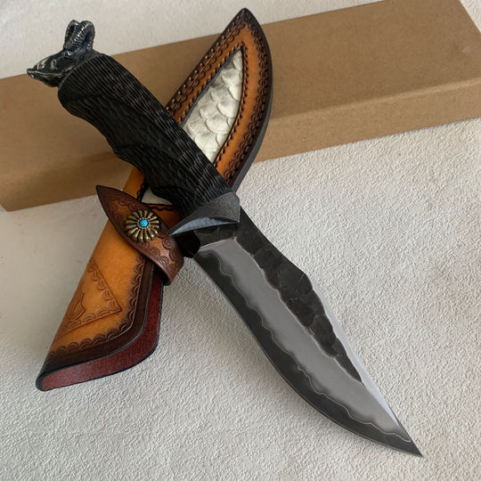 Black Goat:Hand-Forged Sanmai  Damascus Tactical Fixed Blade Knife