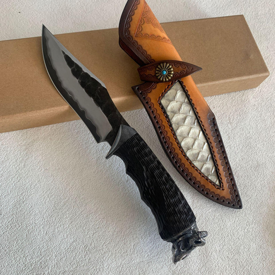 Black Goat:Hand-Forged Sanmai  Damascus Tactical Fixed Blade Knife