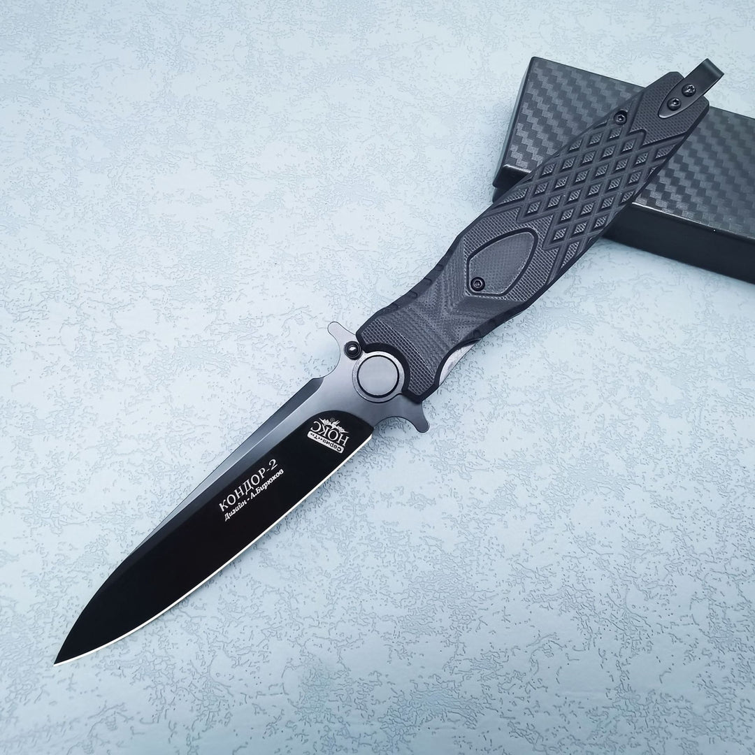 Black Talon Dagger – Tactical Folding EDC Blade with Textured Grip & Satin Finish