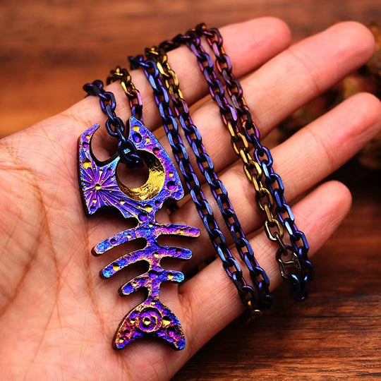 Fish Bone:Titanium Bottle Opener Keychain Pendant EDC Multi-tool