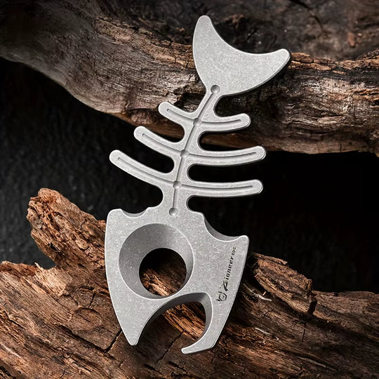 Fish Bone:Titanium Bottle Opener Keychain Pendant EDC Multi-tool