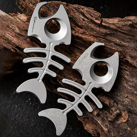 Fish Bone:Titanium Bottle Opener Keychain Pendant EDC Multi-tool