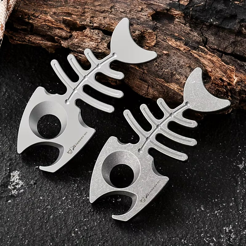Fish Bone:Titanium Bottle Opener Keychain Pendant EDC Multi-tool