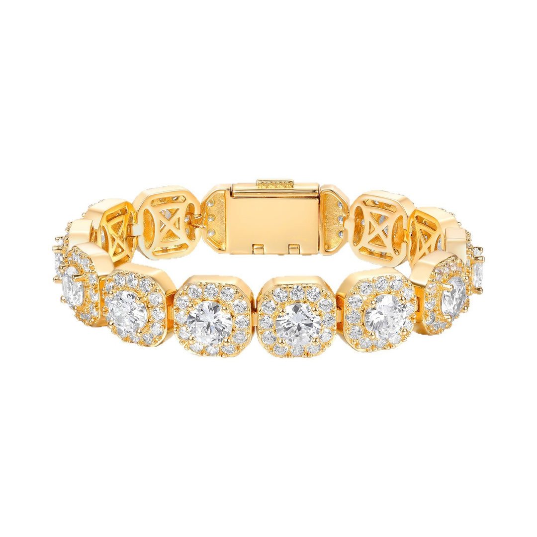 18K White Gold Plated 12mm Zircon Square Sugar Cuban Flip Cover Chains Bracelet