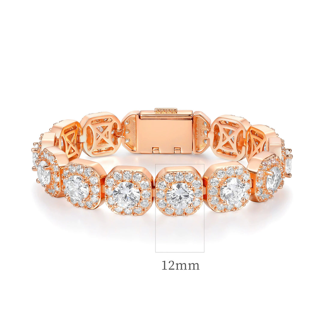 18K White Gold Plated 12mm Zircon Square Sugar Cuban Flip Cover Chains Bracelet