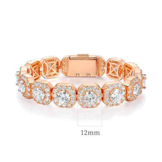 18K White Gold Plated 12mm Zircon Square Sugar Cuban Flip Cover Chains Bracelet