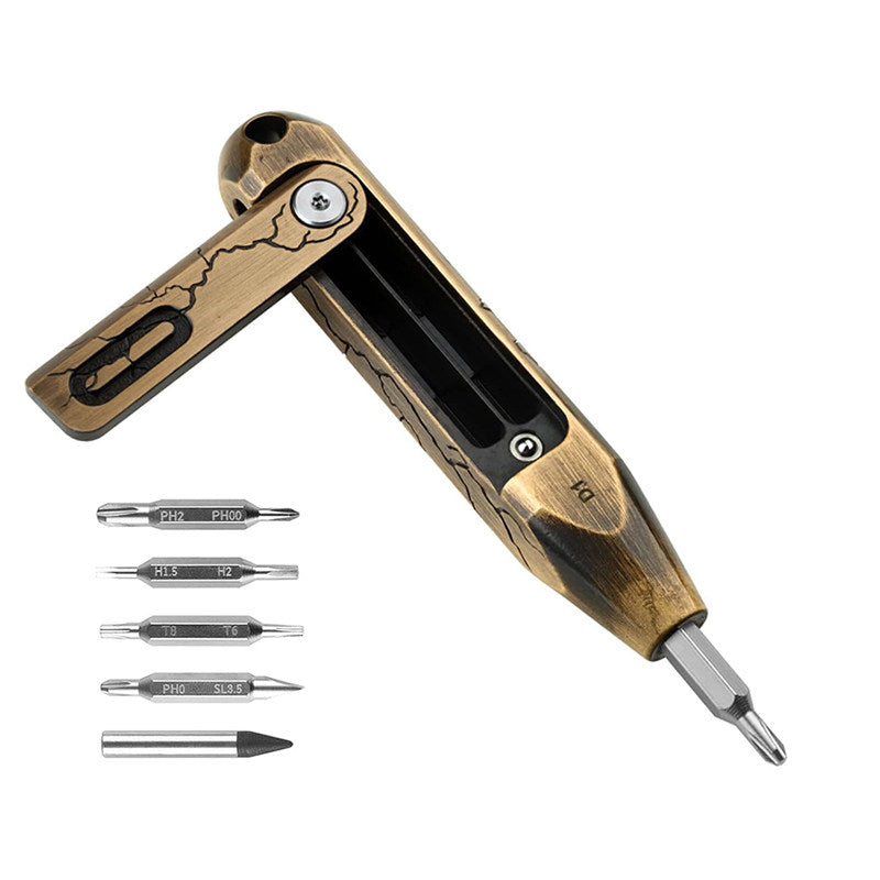 The Maestro:Titanium EDC Screwdriver Tool Featuring 8 Interchangeable S2 Steel 4mm Bits