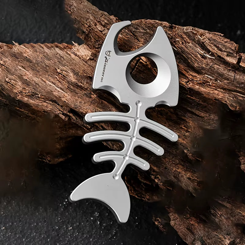 Fish Bone:Titanium Bottle Opener Keychain Pendant EDC Multi-tool