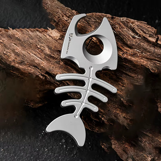 Fish Bone:Titanium Bottle Opener Keychain Pendant EDC Multi-tool