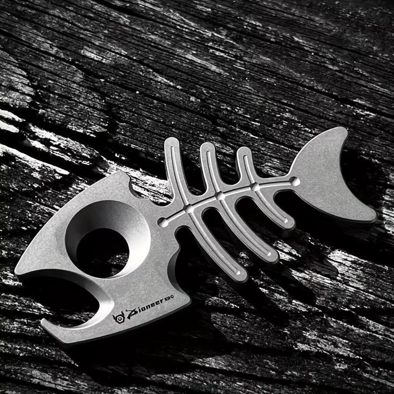 Fish Bone:Titanium Bottle Opener Keychain Pendant EDC Multi-tool