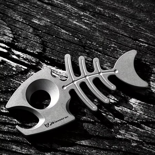 Fish Bone:Titanium Bottle Opener Keychain Pendant EDC Multi-tool