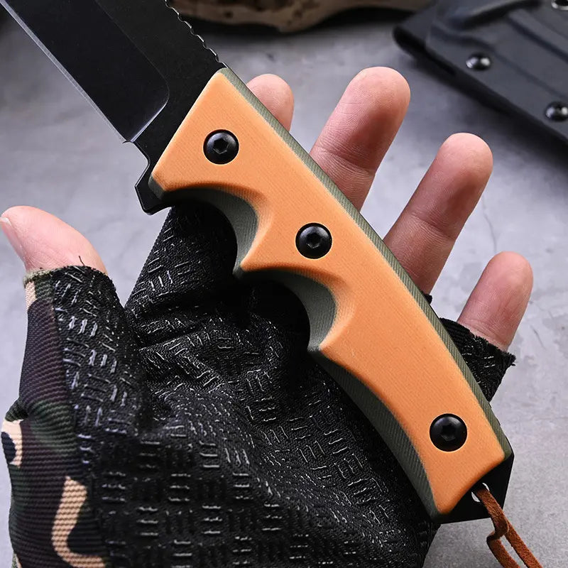 BlazeOrange Tactical Survivor: Heavy-Duty Fixed Blade Knife with CNC Black Stonewash Finish