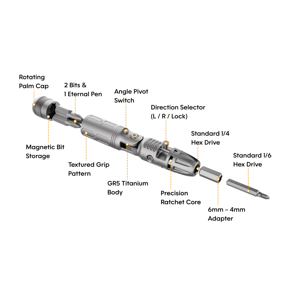 Arcos Driver：4-Angle Foldable Titanium Ratchet Screwdriver