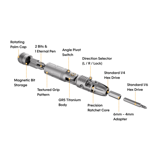 Arcos Driver：4-Angle Foldable Titanium Ratchet Screwdriver
