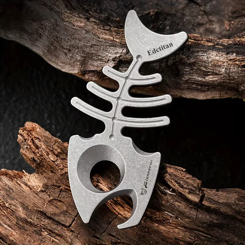 Fish Bone:Titanium Bottle Opener Keychain Pendant EDC Multi-tool