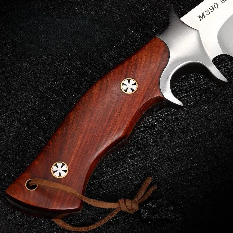 M390 TimberEdge Fixed Blade Knife – Hand-Carved Leather Sheath | Premium Ebony Handle EDC Knife